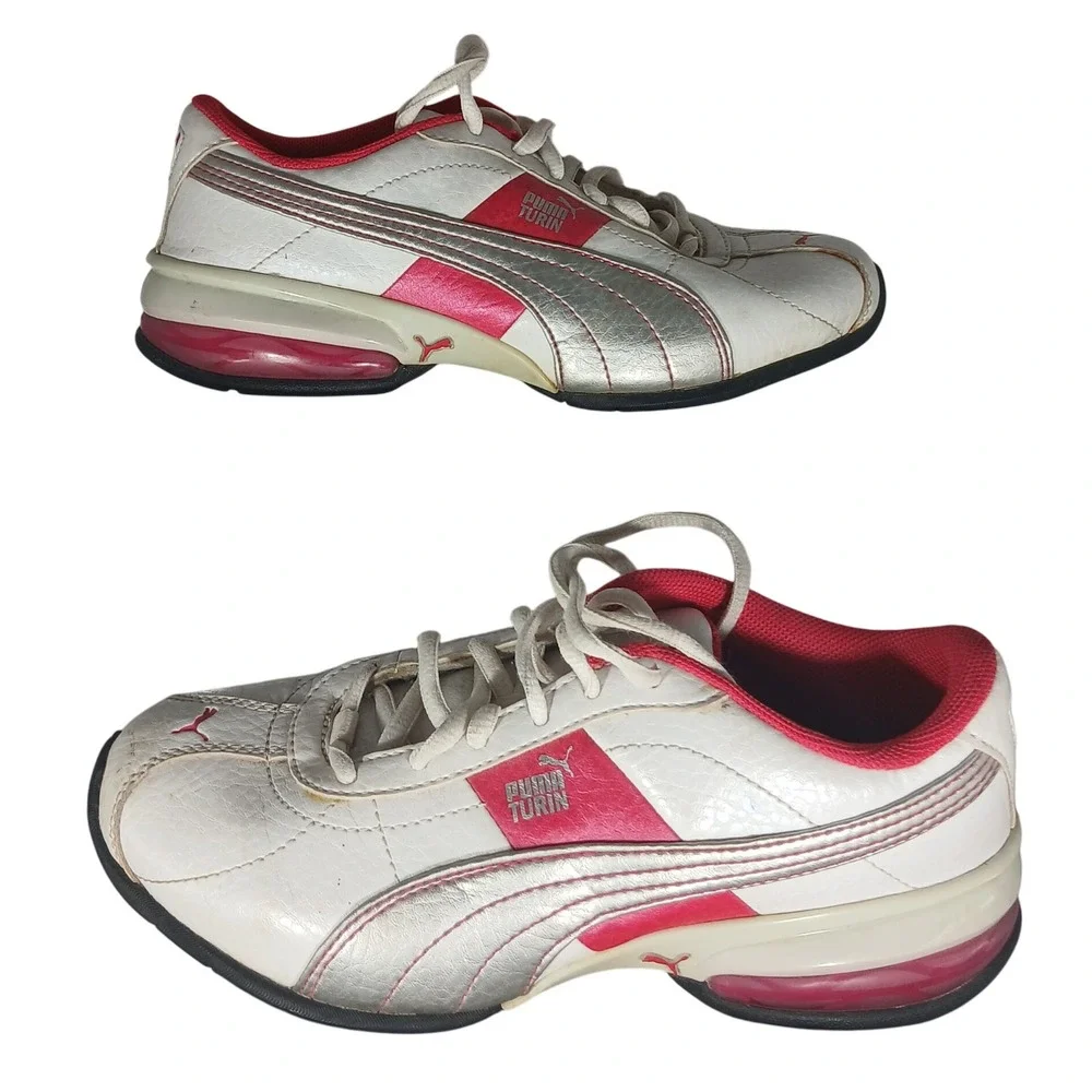 Puma Turin Sport Lifestyle Shoes Sneakers White Pink Silver Girls US 2.5